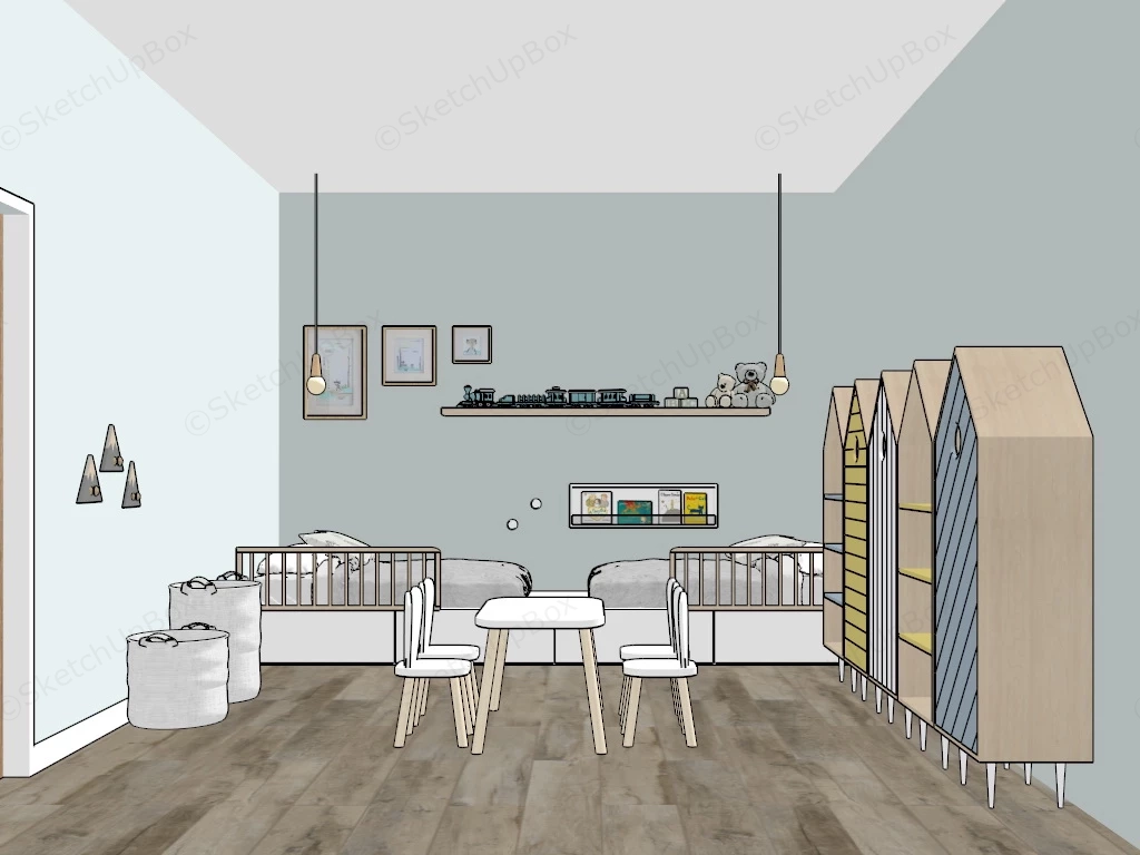 Twin Kids Bedroom sketchup model preview - SketchupBox