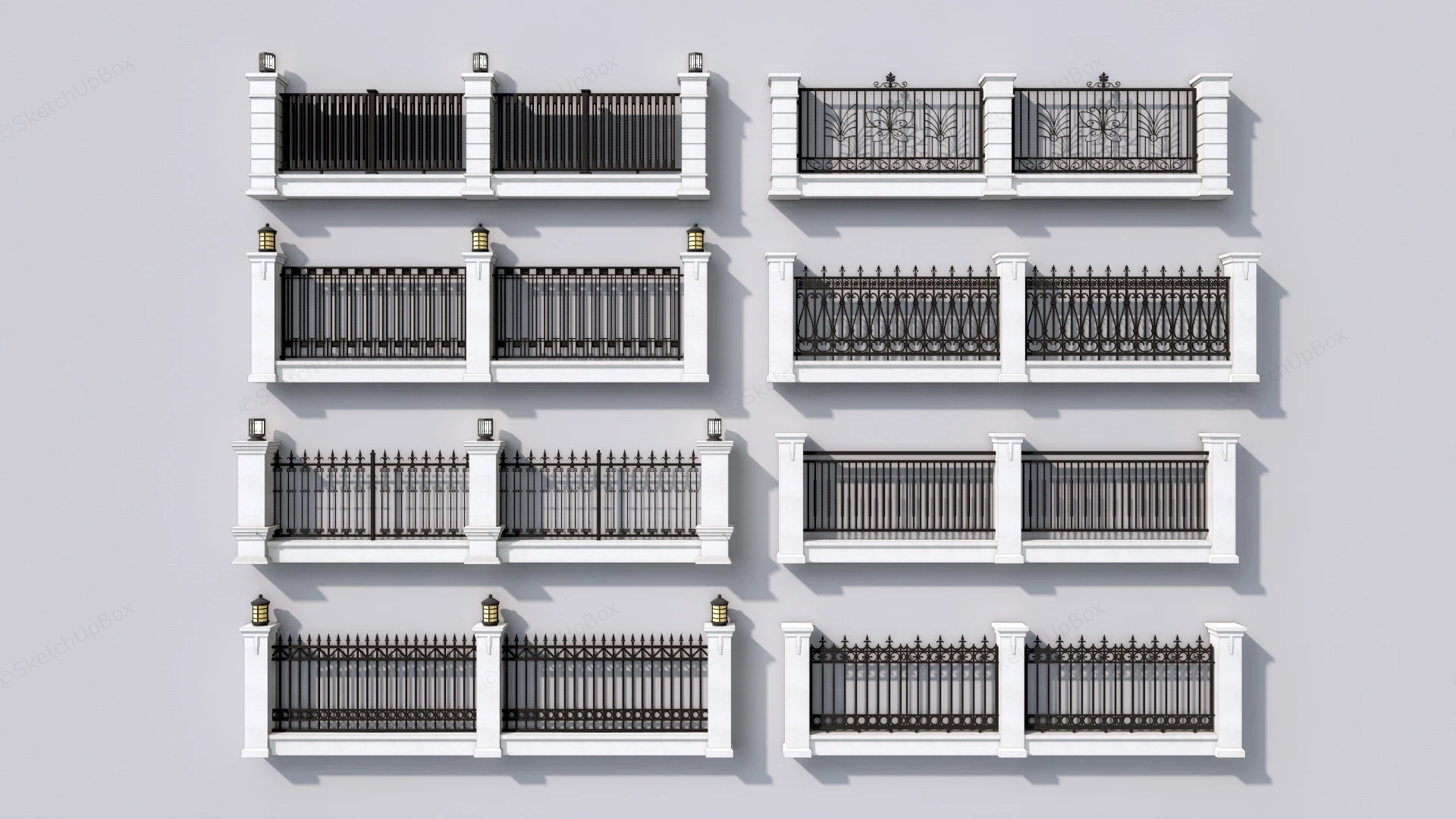 Classic Iron Fences With Pillars Design sketchup model preview - SketchupBox