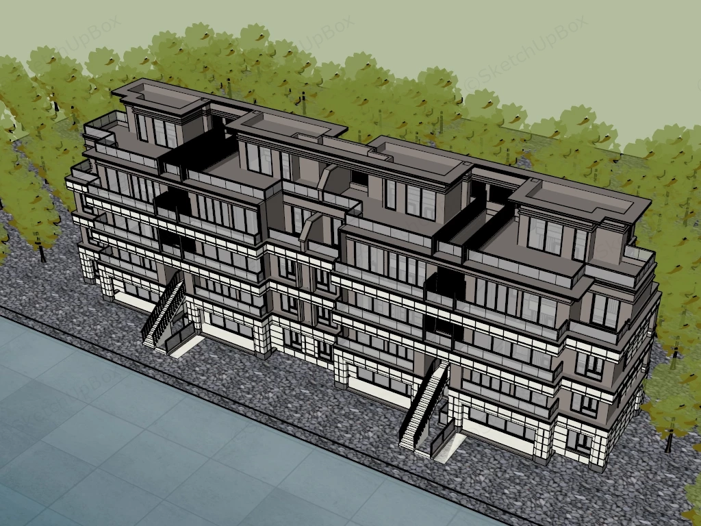 Multi Family Residential Building sketchup model preview - SketchupBox