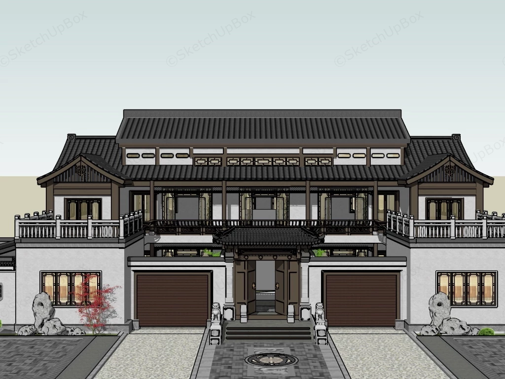 Traditional Chinese Courtyard House sketchup model preview - SketchupBox