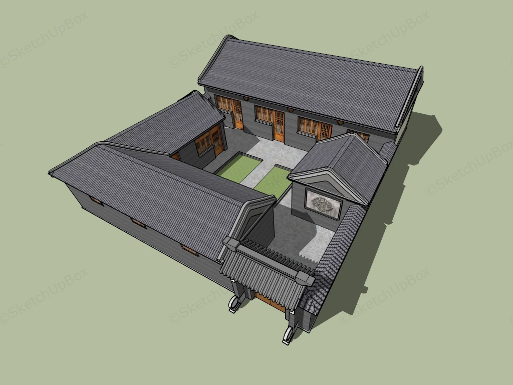 Ancient Chinese Courtyard House sketchup model preview - SketchupBox