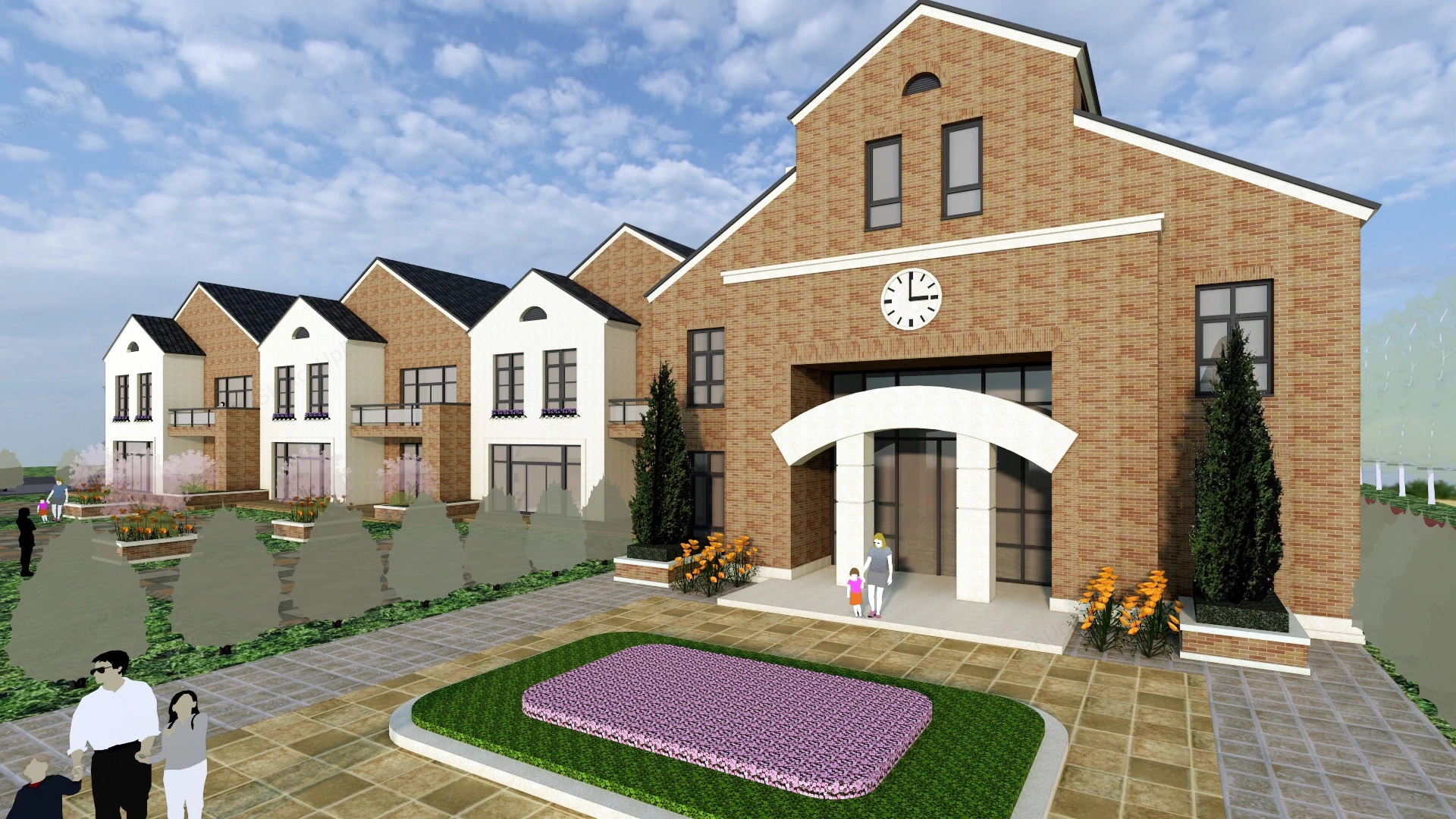 Red Brick Kindergarten Buildings sketchup model preview - SketchupBox
