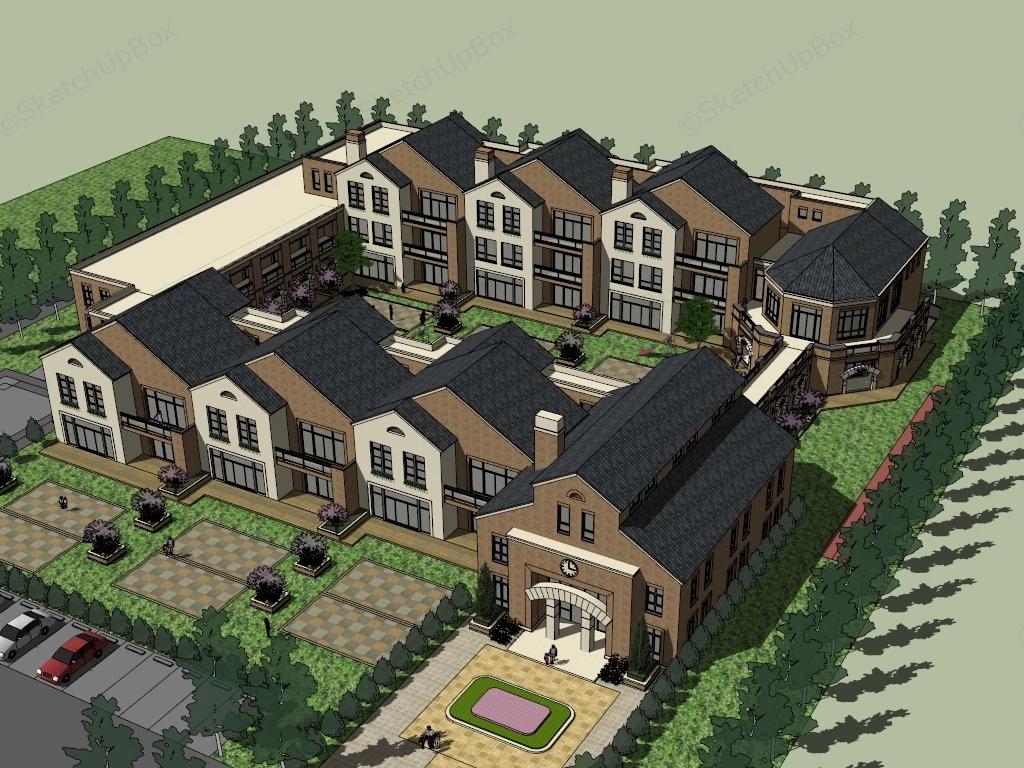 Red Brick Kindergarten Buildings sketchup model preview - SketchupBox