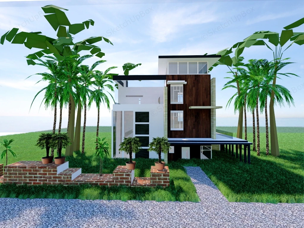 Small Tropical Beach House sketchup model preview - SketchupBox