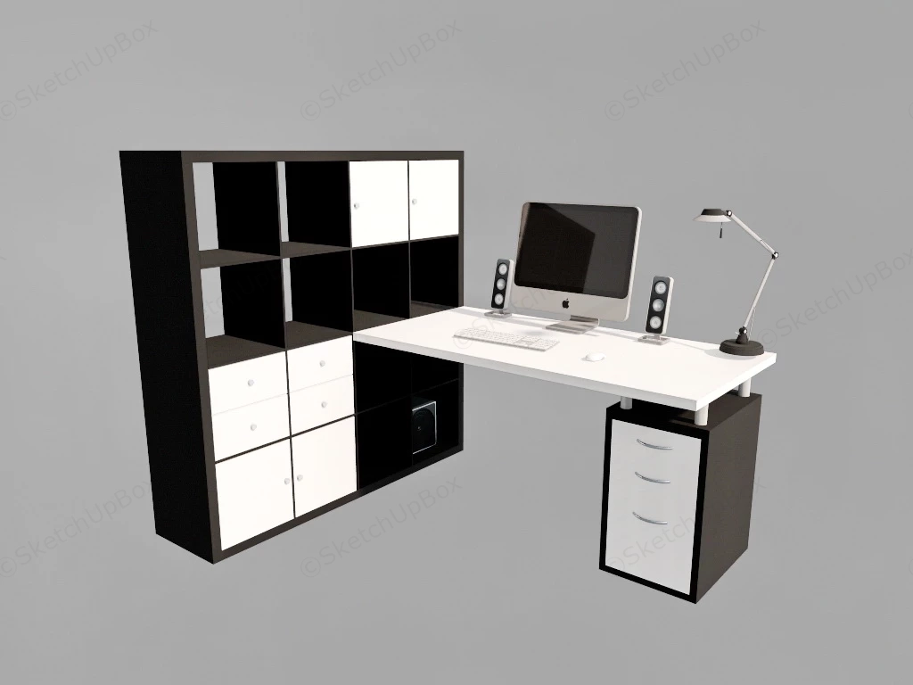 Office Desk And File Cabinet Set sketchup model preview - SketchupBox