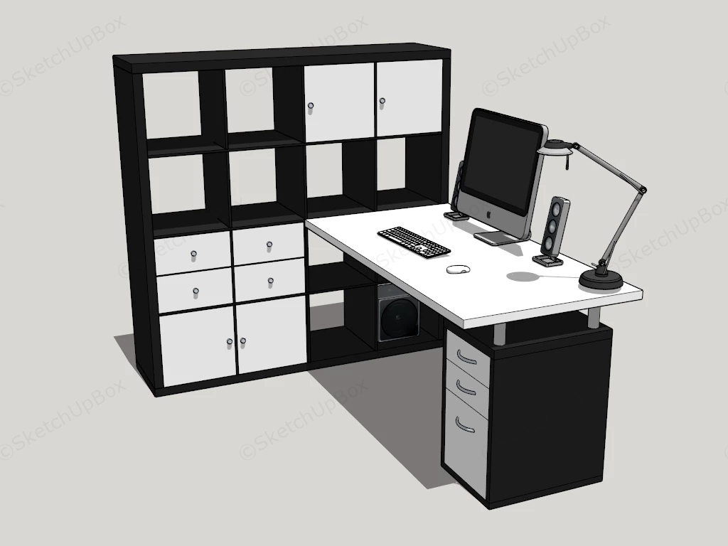 Office Desk And File Cabinet Set sketchup model preview - SketchupBox