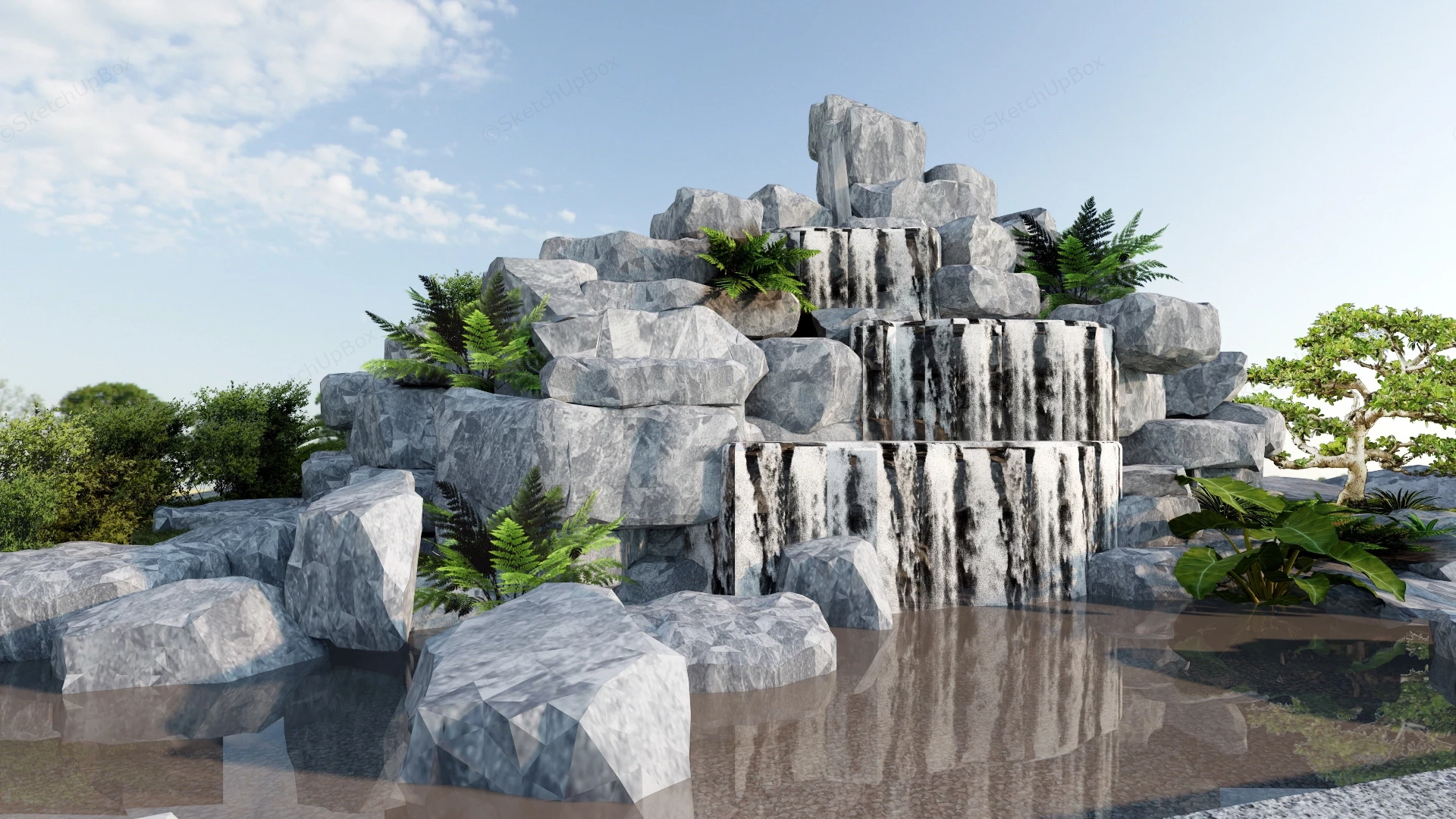 Rock Garden With Waterfall sketchup model preview - SketchupBox