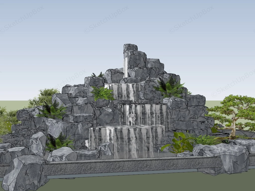 Rock Garden With Waterfall sketchup model preview - SketchupBox