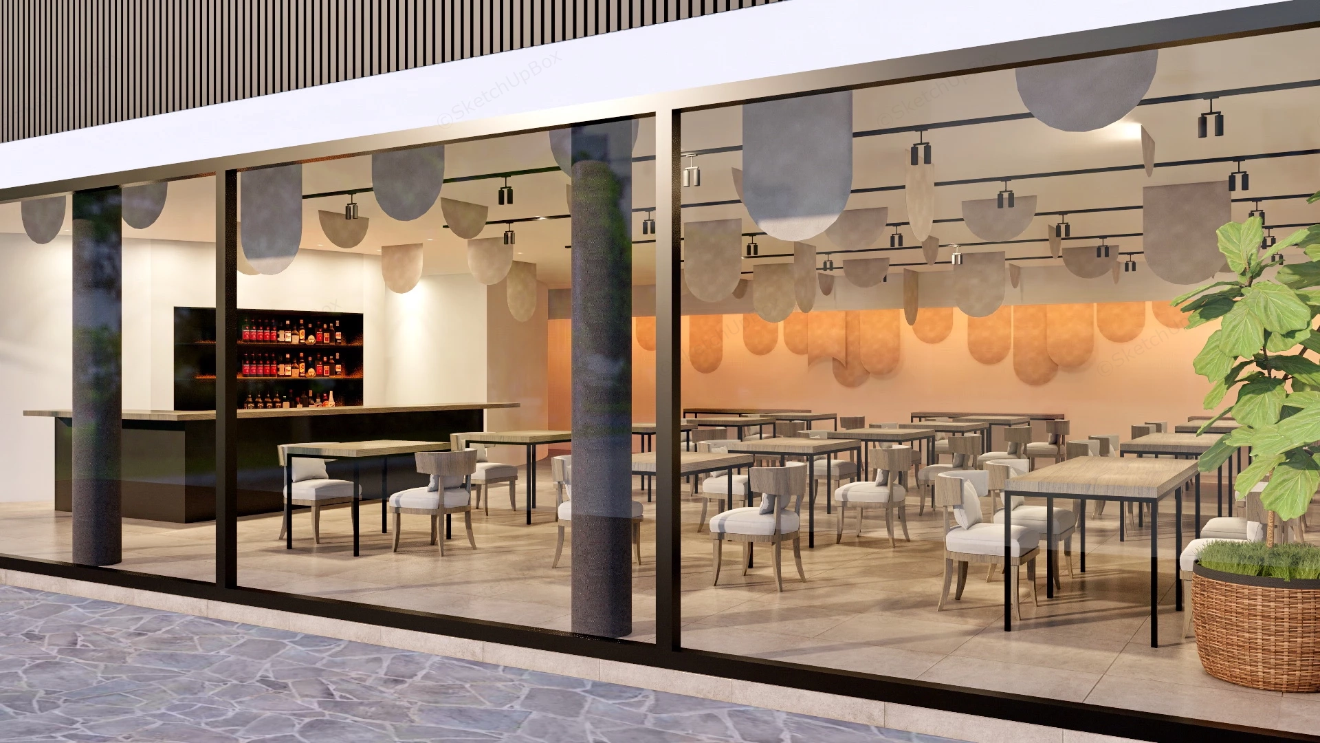 Simple Restaurant Design sketchup model preview - SketchupBox