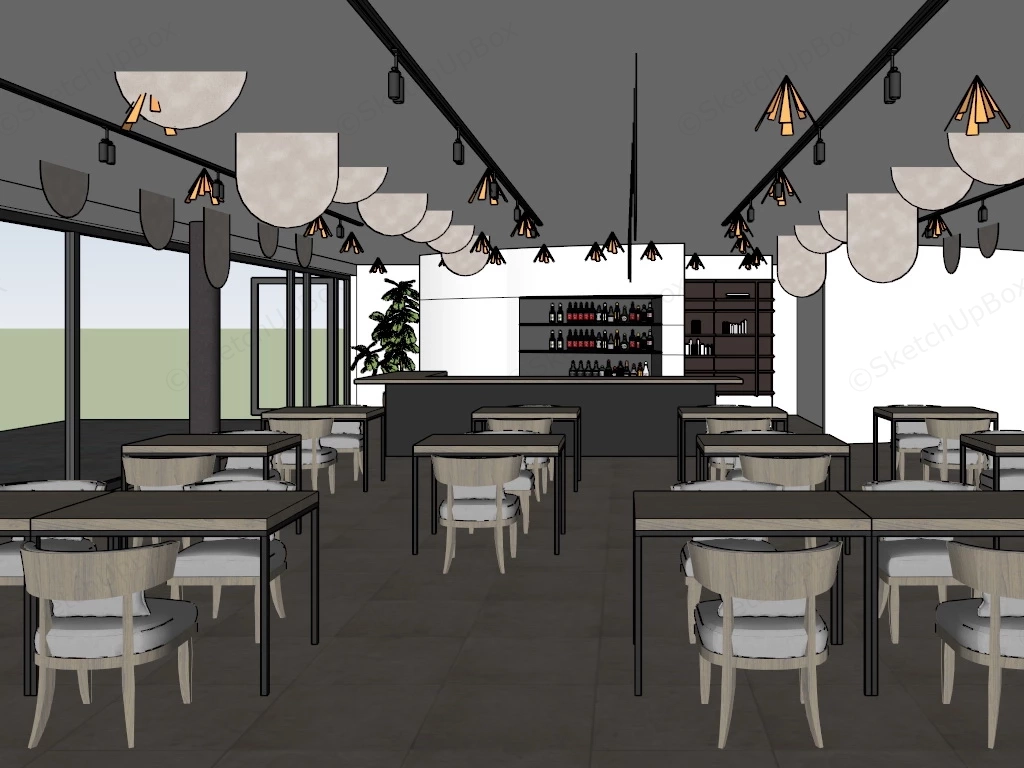 Simple Restaurant Design sketchup model preview - SketchupBox