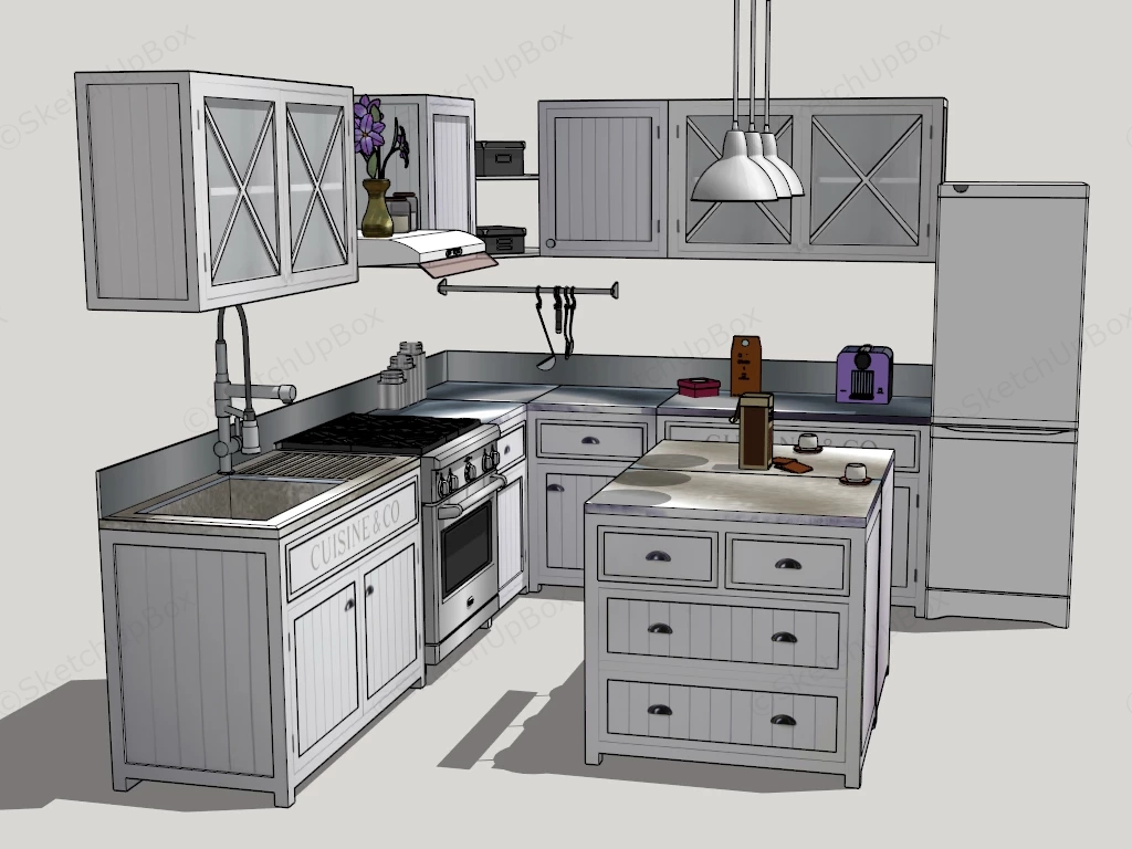 Small White Kitchen Cabinets And Island sketchup model preview - SketchupBox