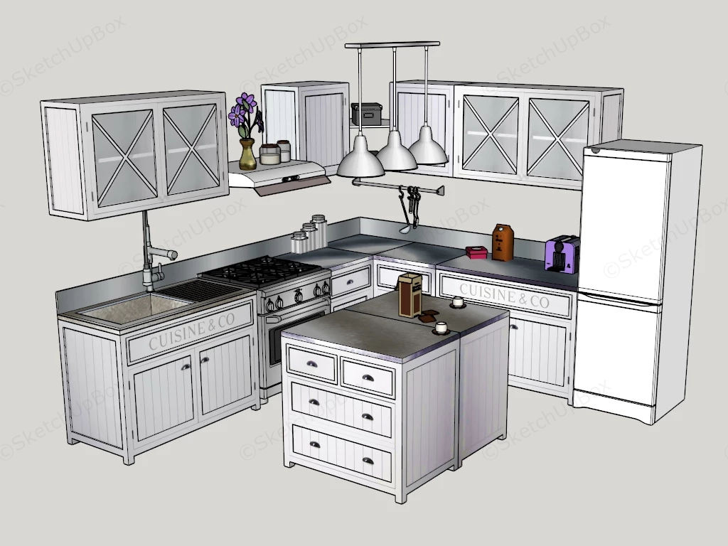 Small White Kitchen Cabinets And Island sketchup model preview - SketchupBox
