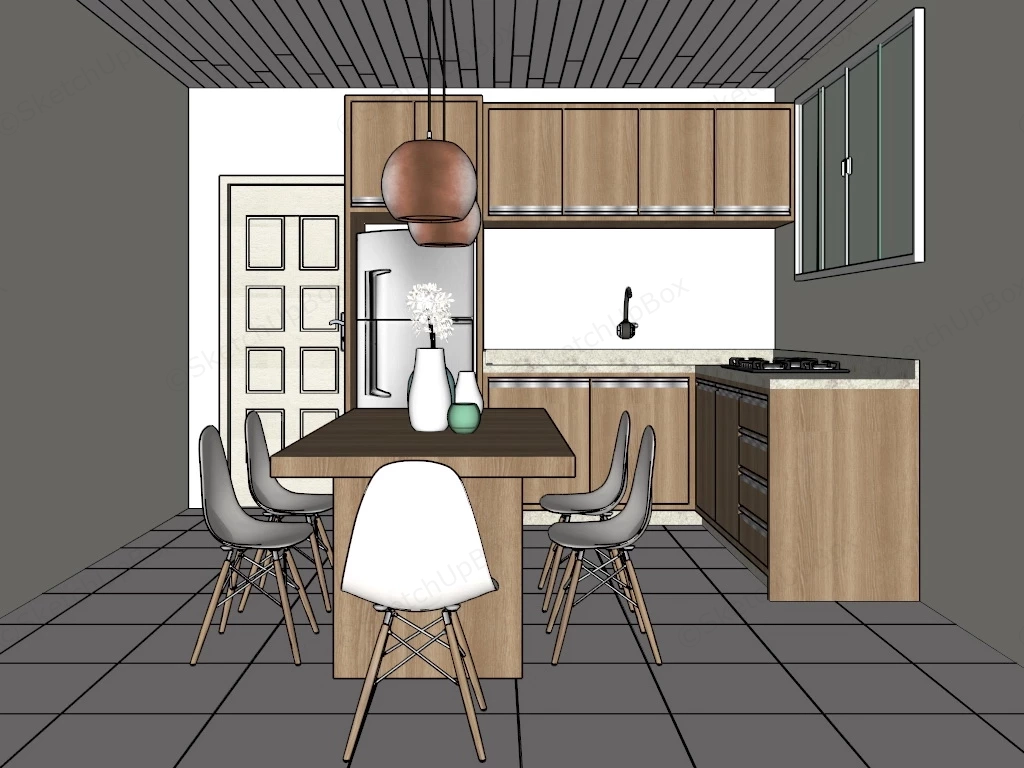 Small Kitchen With Dining Table sketchup model preview - SketchupBox