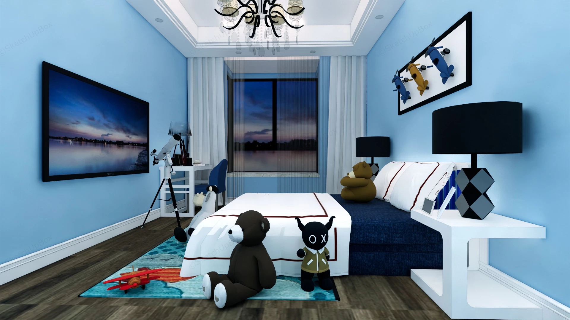 Blue Teen Boy Bedroom sketchup model preview - SketchupBox