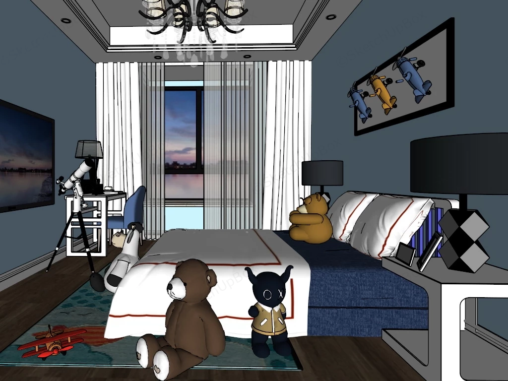 Blue Teen Boy Bedroom sketchup model preview - SketchupBox