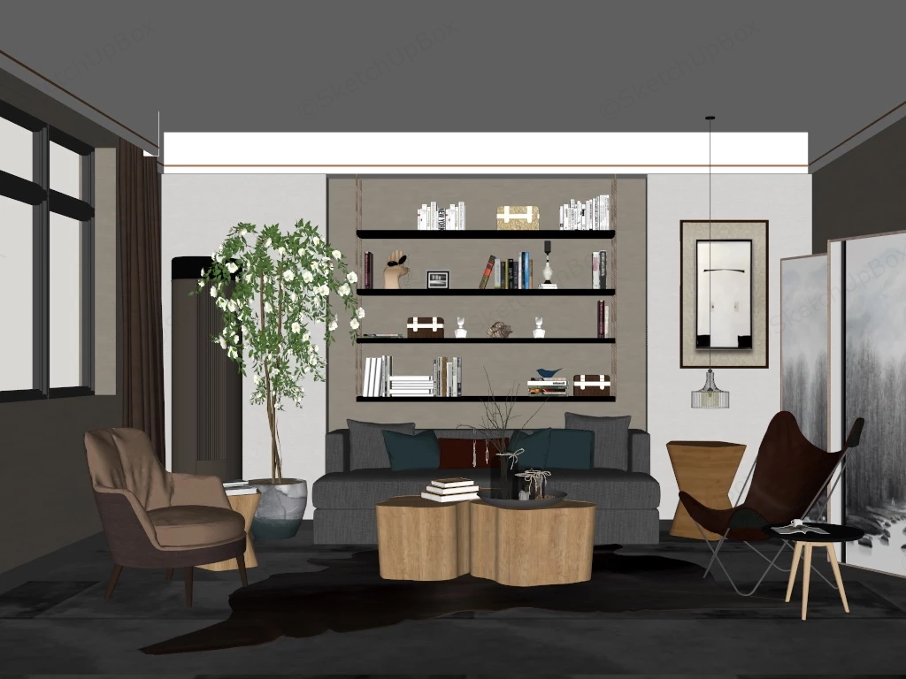 Organic Modern Living Room Interior sketchup model preview - SketchupBox