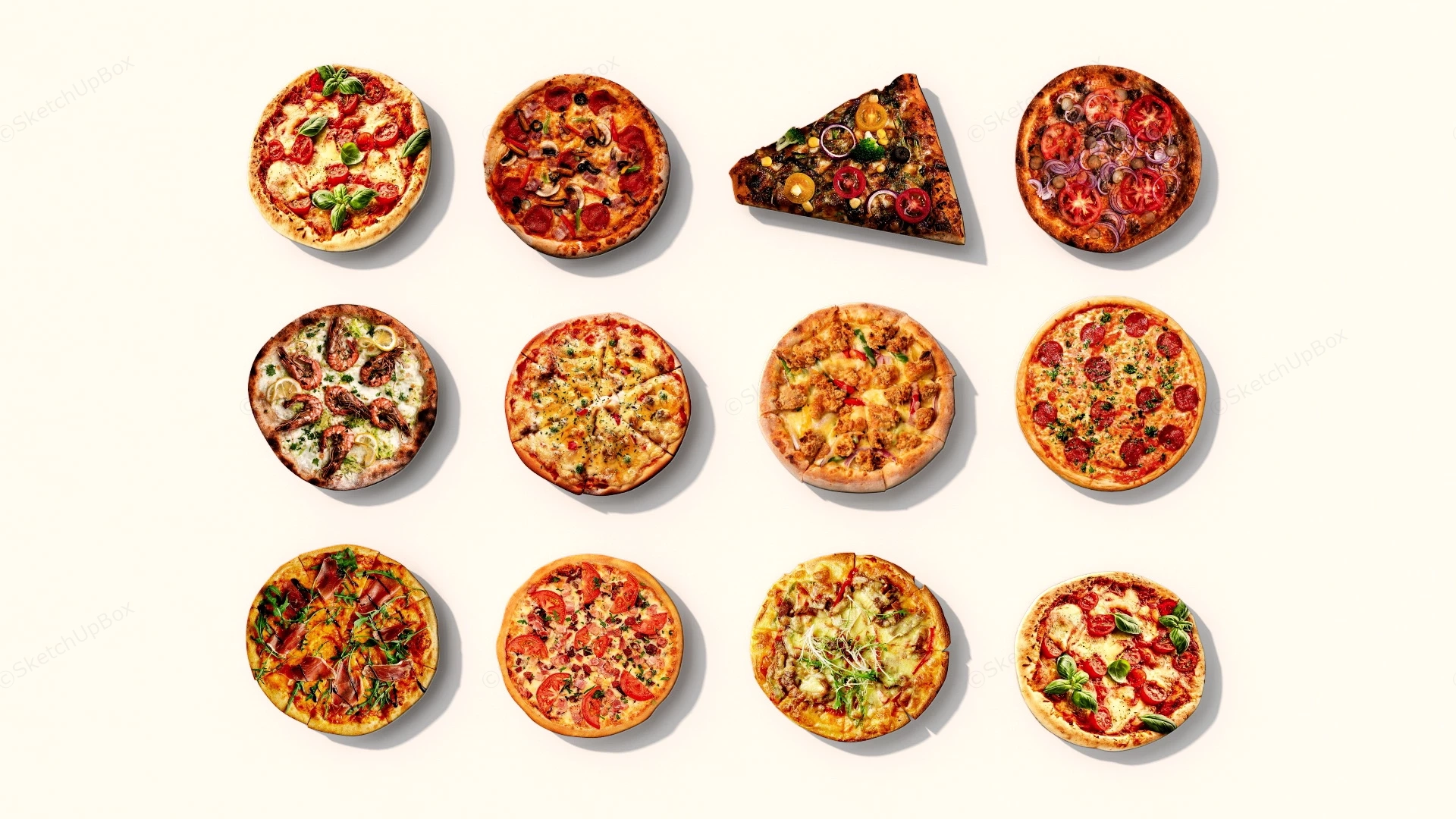 Different Types Pizzas sketchup model preview - SketchupBox