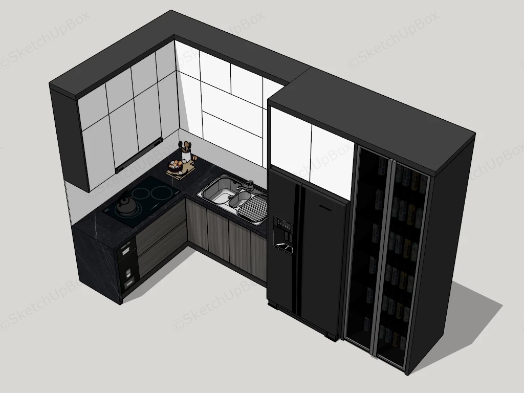 Small Kitchen With Wine Storage sketchup model preview - SketchupBox
