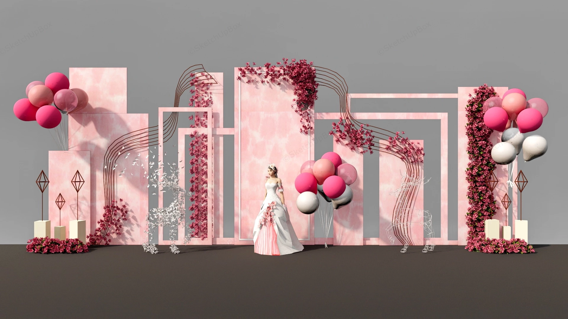 Pink Wedding Wall Decorations sketchup model preview - SketchupBox