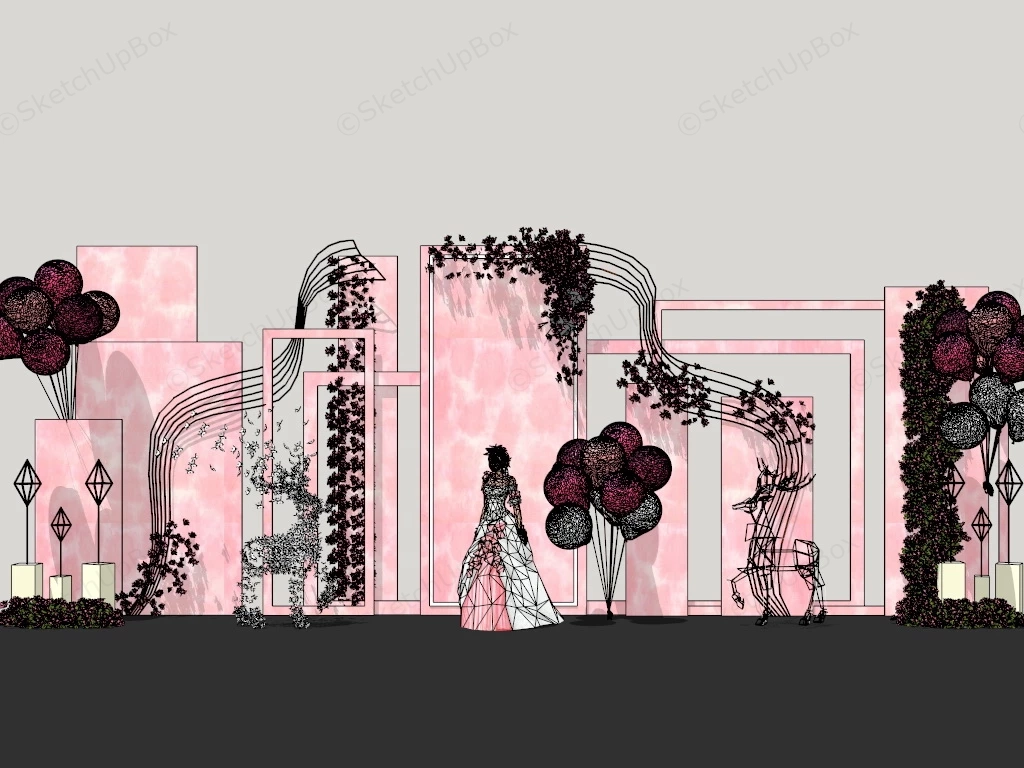 Pink Wedding Wall Decorations sketchup model preview - SketchupBox
