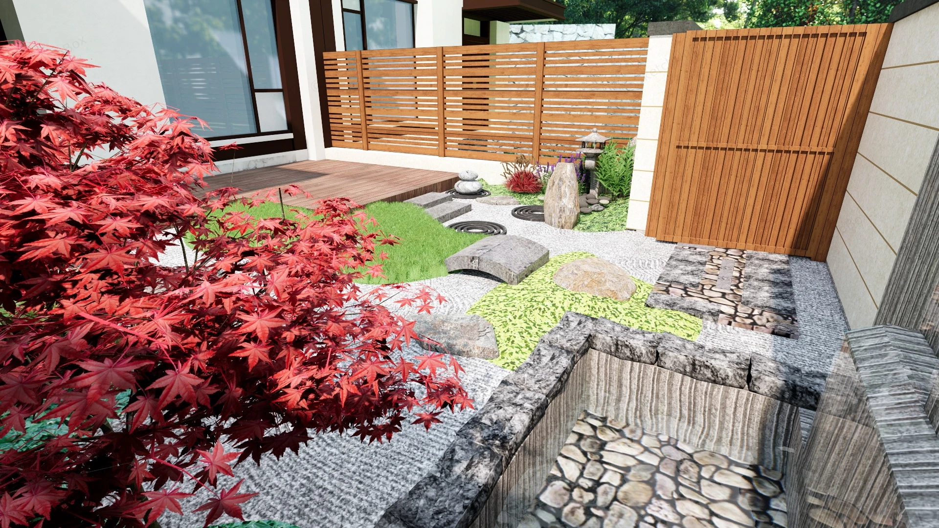 Small Backyard Zen Garden sketchup model preview - SketchupBox