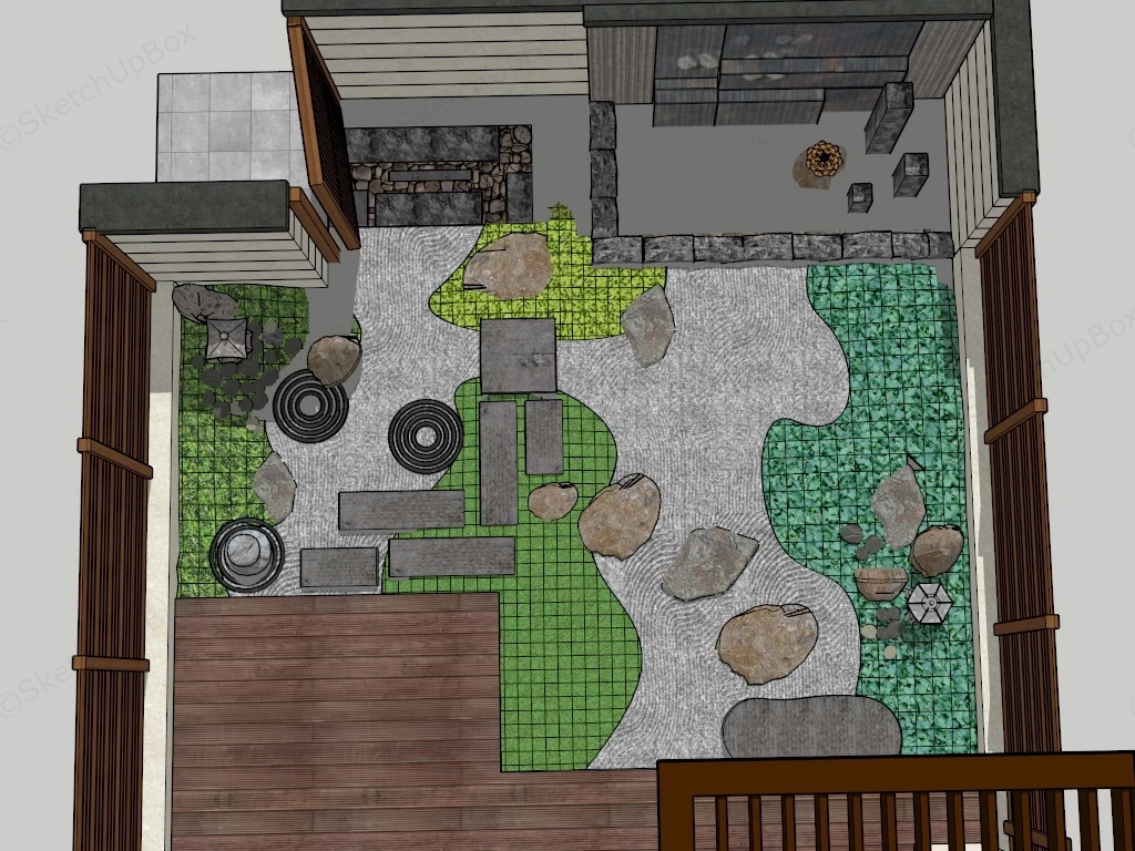 Small Backyard Zen Garden sketchup model preview - SketchupBox
