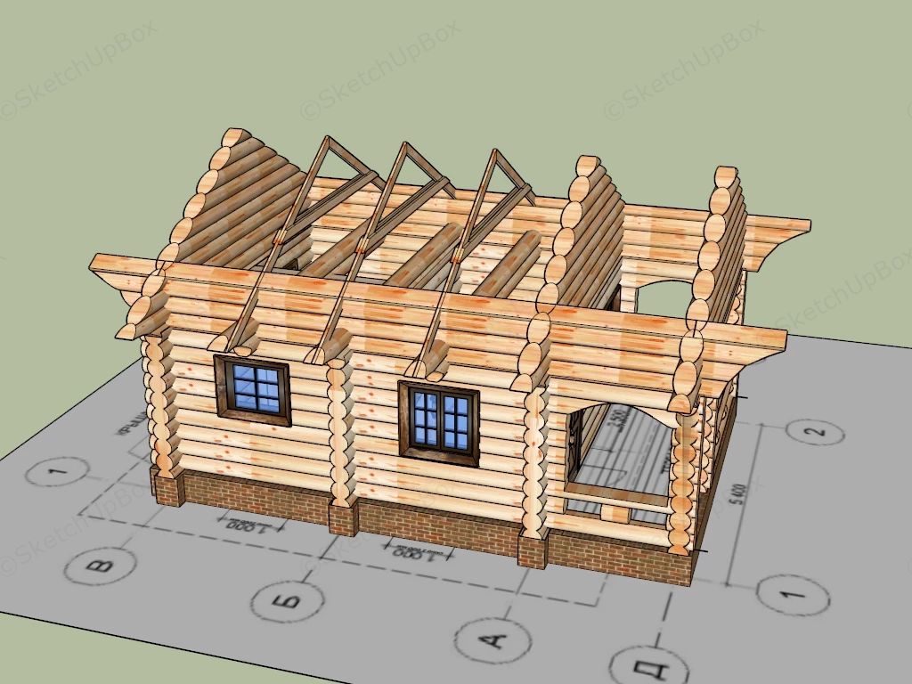 Small Wood Cabin sketchup model preview - SketchupBox
