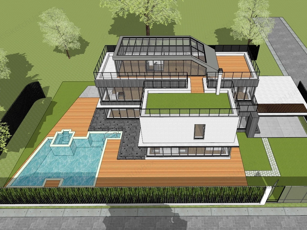 Modern Villa Home Design sketchup model preview - SketchupBox