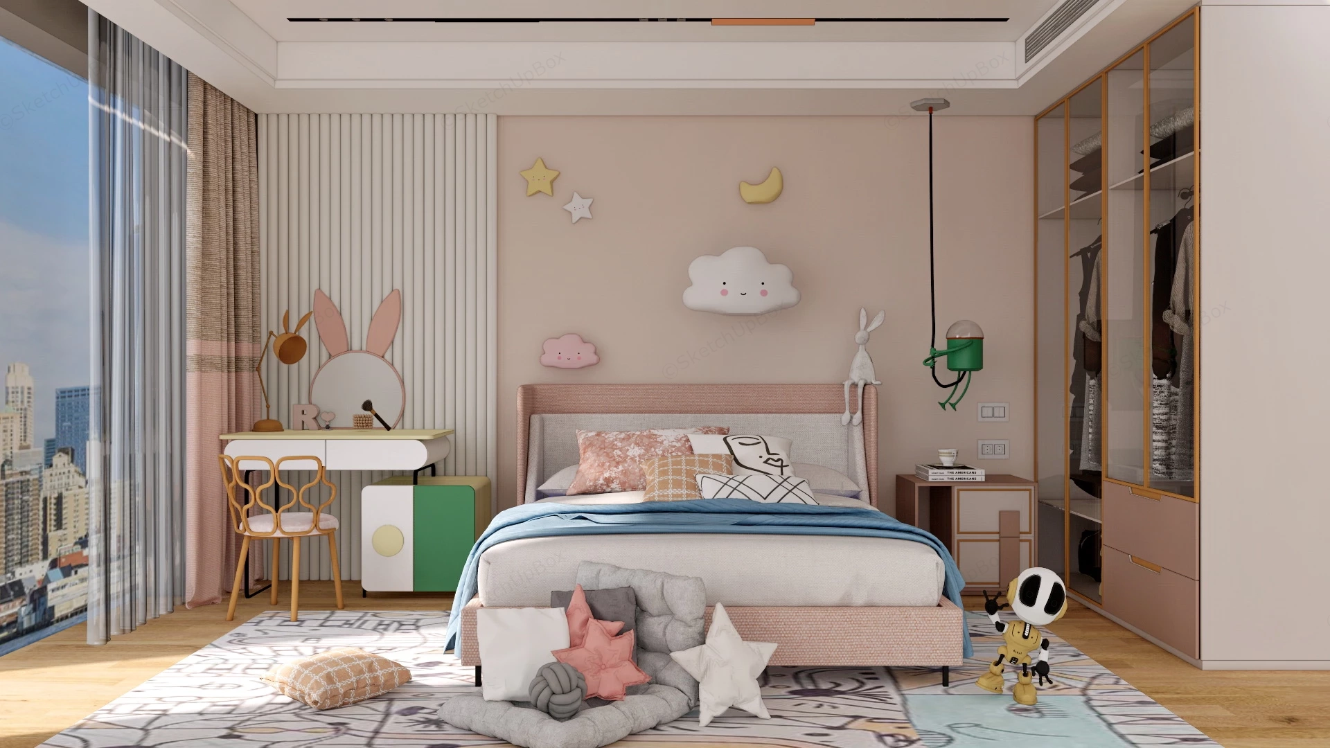 Cute Teenage Girl Bedroom Idea sketchup model preview - SketchupBox