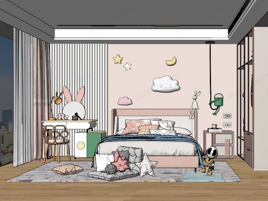 Cute Teenage Girl Bedroom Idea sketchup model preview - SketchupBox
