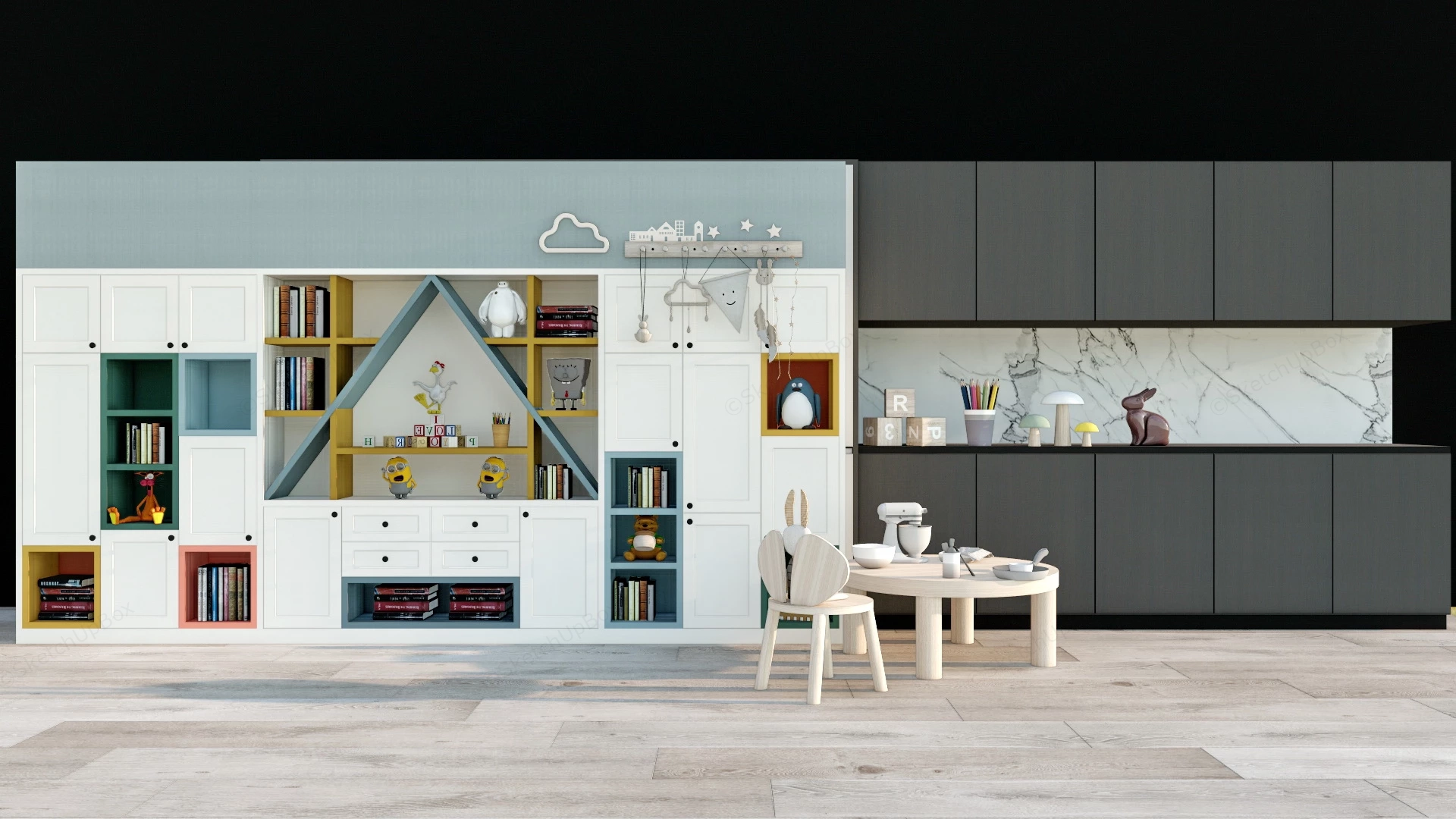 Kids Playroom Storage Ideas sketchup model preview - SketchupBox