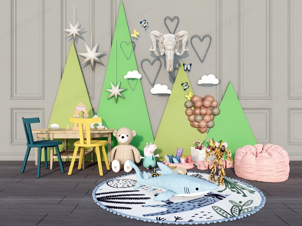 Kids Playroom Wall Decor sketchup model preview - SketchupBox