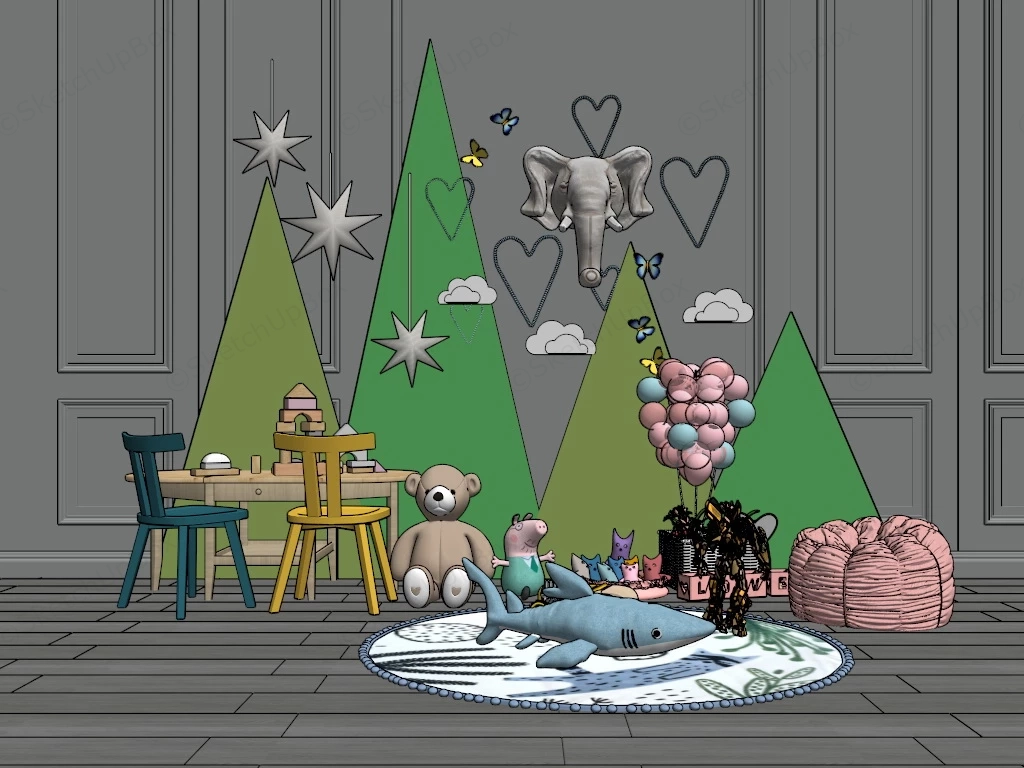 Kids Playroom Wall Decor sketchup model preview - SketchupBox