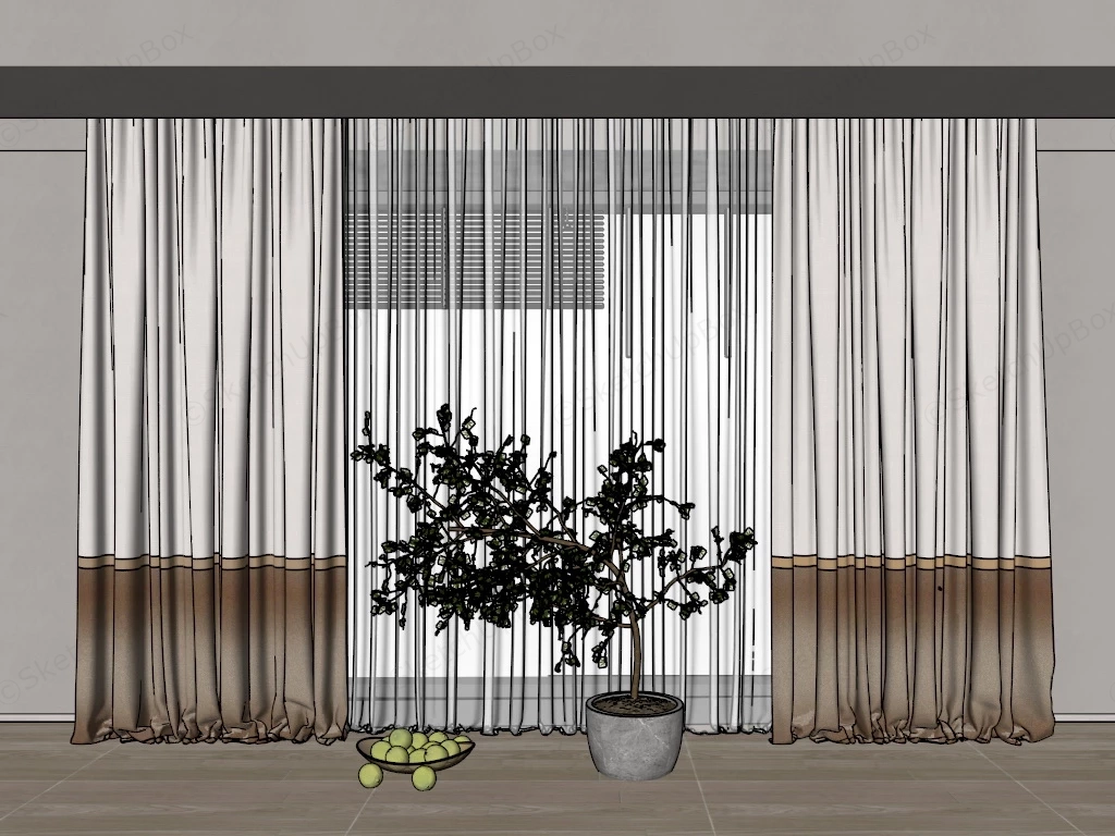 Modern Curtain Design For Living Room sketchup model preview - SketchupBox