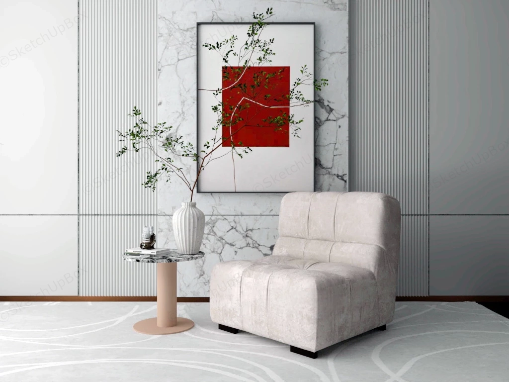 Fabric Chair & Accent Table Set sketchup model preview - SketchupBox