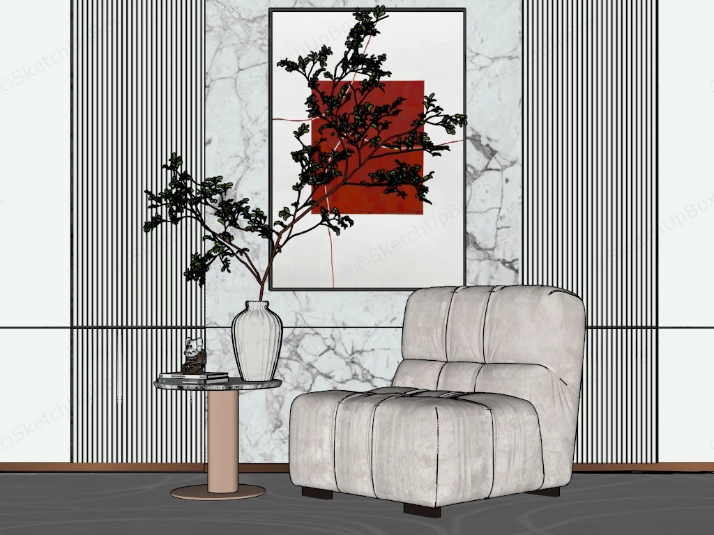 Fabric Chair & Accent Table Set sketchup model preview - SketchupBox