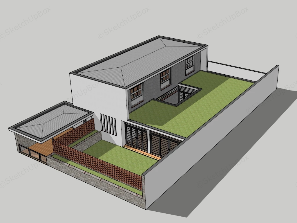 Two Story Prairie Style House sketchup model preview - SketchupBox