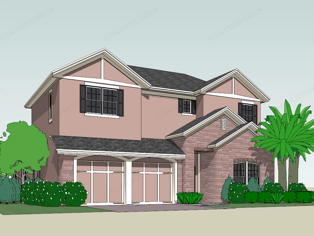 Modern Tudor Style House sketchup model preview - SketchupBox