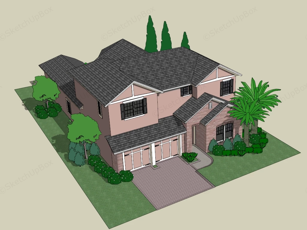 Modern Tudor Style House sketchup model preview - SketchupBox