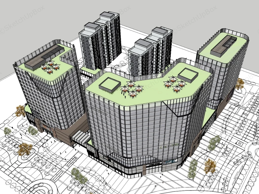 Modern Commercial Complex Design sketchup model preview - SketchupBox