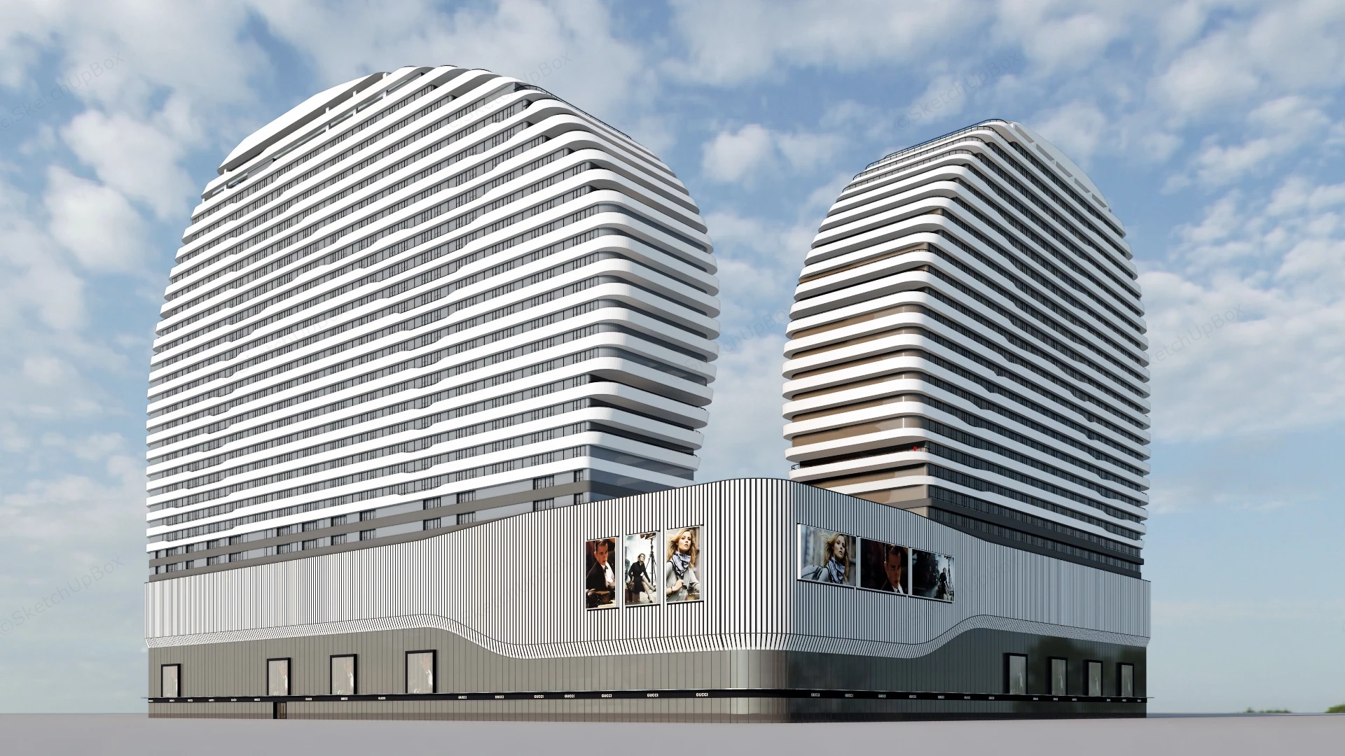 Ultra Modern Commercial Plaza Design sketchup model preview - SketchupBox