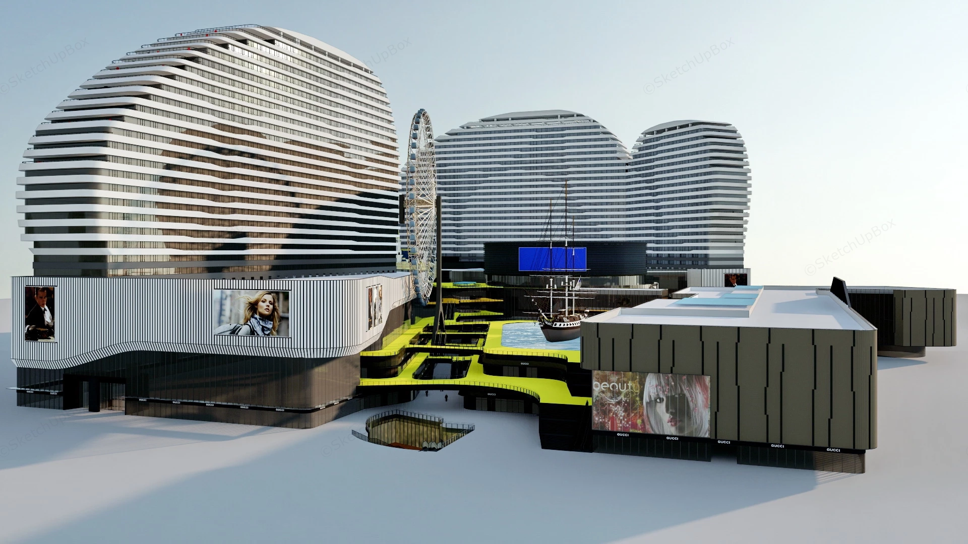 Ultra Modern Commercial Plaza Design sketchup model preview - SketchupBox