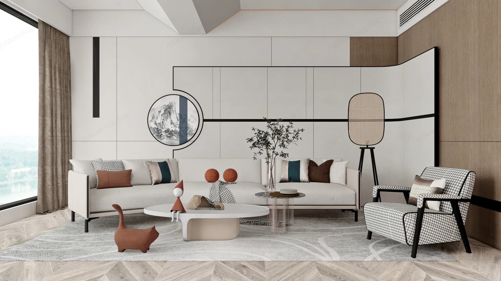 Oriental Living Room Decor sketchup model preview - SketchupBox