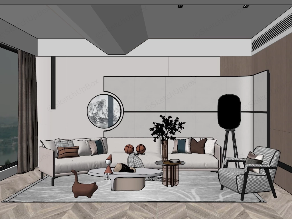 Oriental Living Room Decor sketchup model preview - SketchupBox