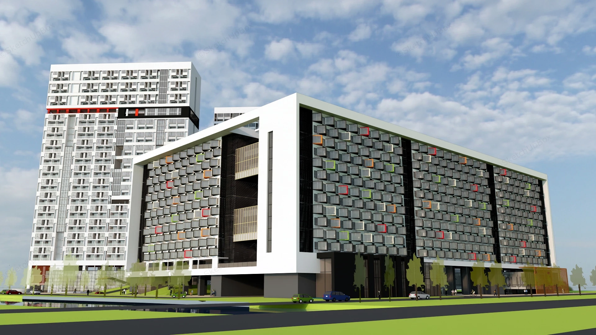 Apartment Building Design Architecture sketchup model preview - SketchupBox