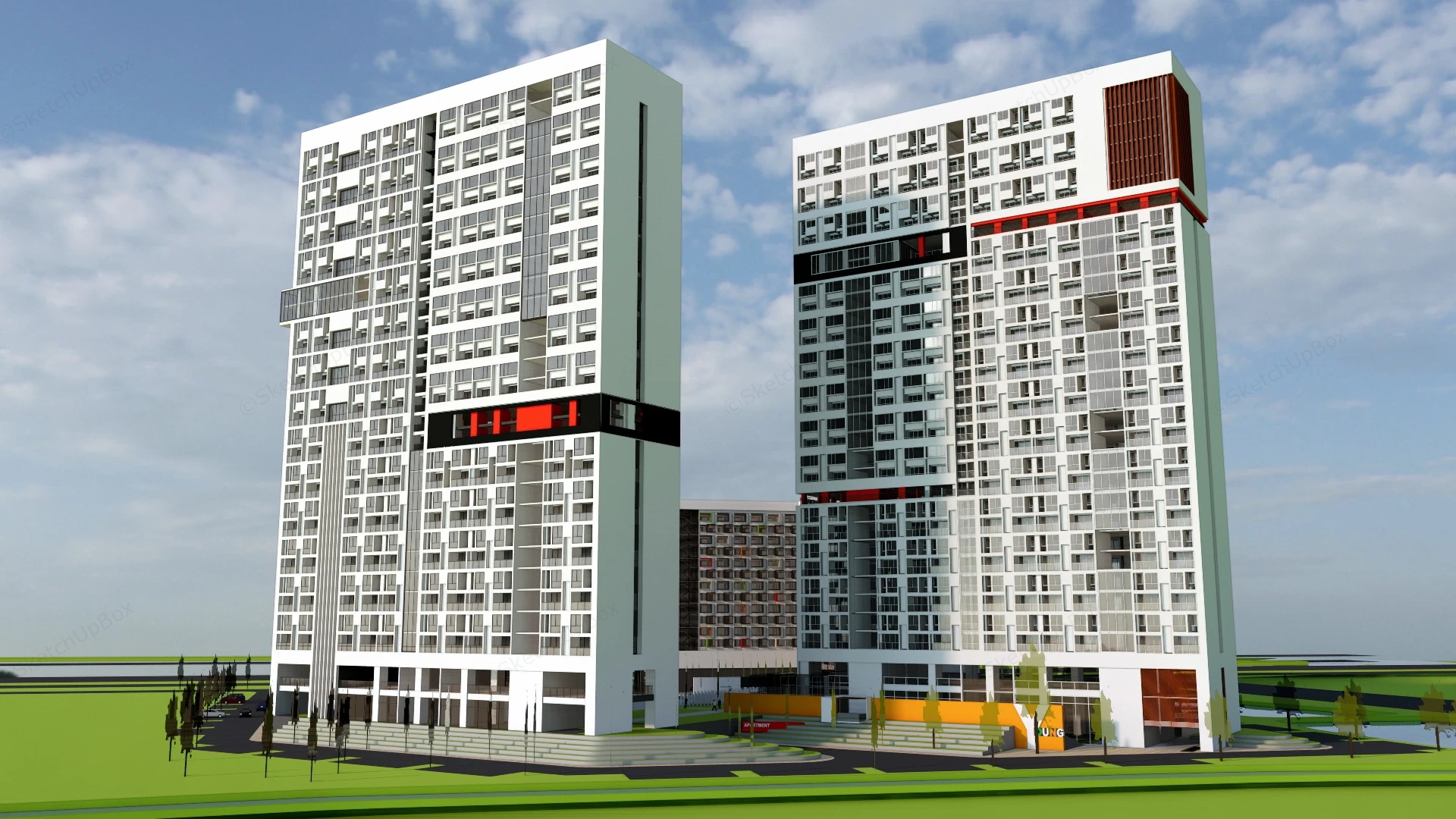 Apartment Building Design Architecture sketchup model preview - SketchupBox