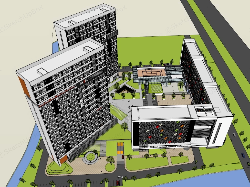 Apartment Building Design Architecture sketchup model preview - SketchupBox