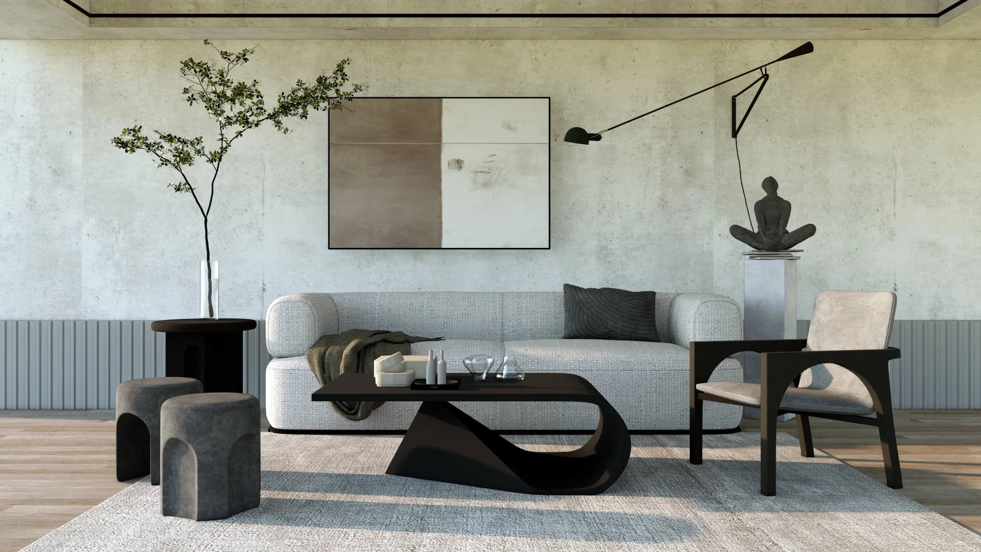 Modern Zen Living Room sketchup model preview - SketchupBox