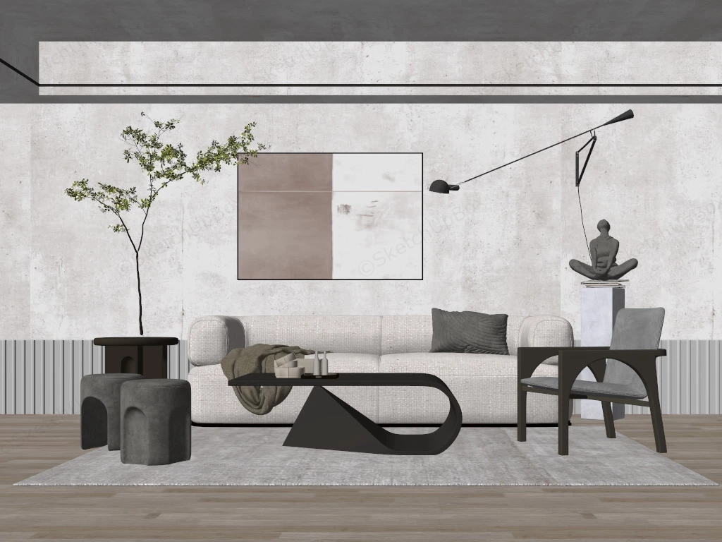 Modern Zen Living Room sketchup model preview - SketchupBox