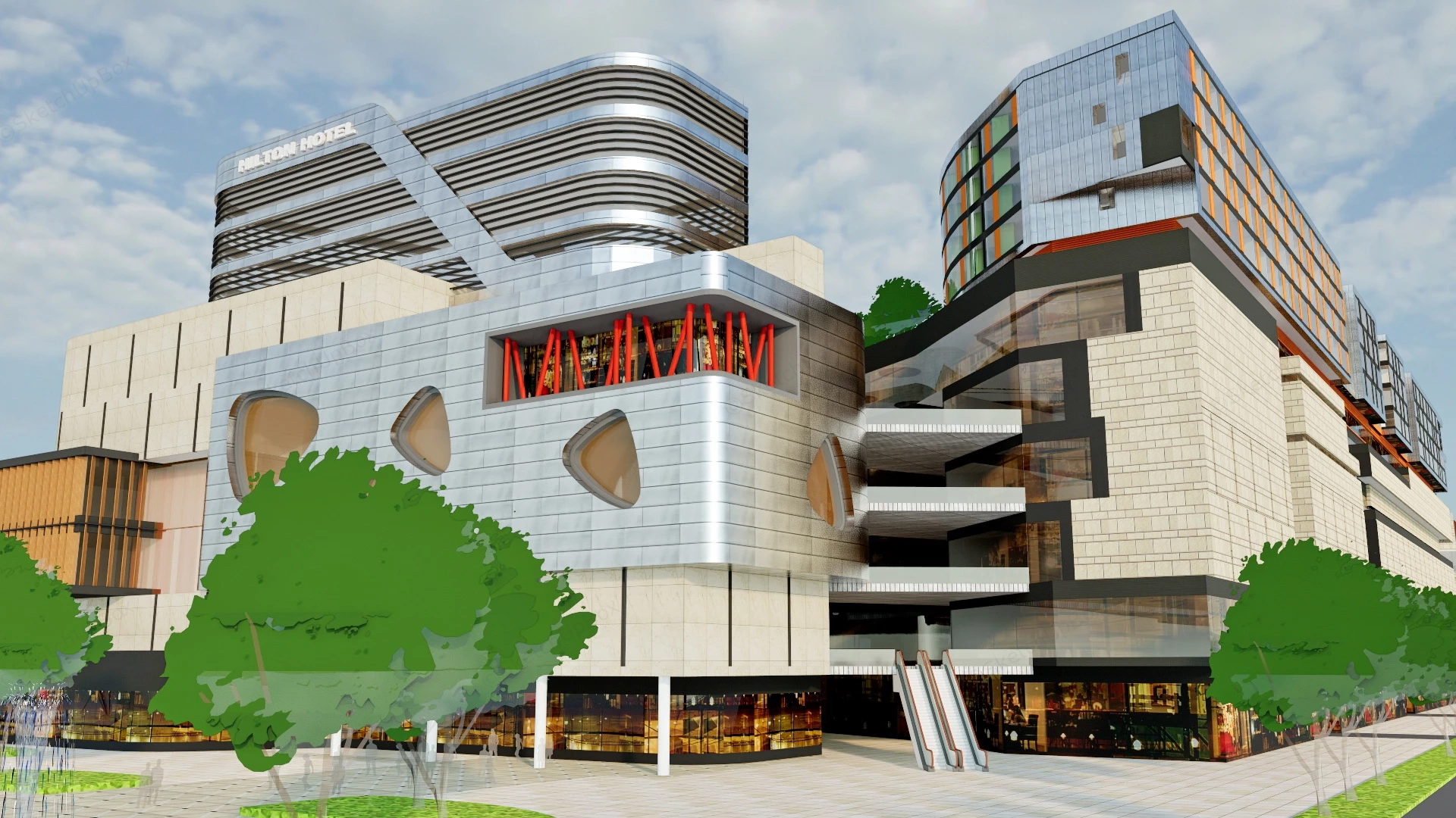 Modern Shopping Center Design sketchup model preview - SketchupBox